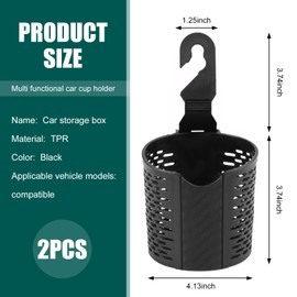 waswale 2 PCS Car Seat Back Cup Holder, 4.13" x 7.48" Shock-Absorbing TPR Seat Headrest Hook-Type Non-Destructive Installation Storage Bucket, Portable Modification Accessories, for Cars (Black)