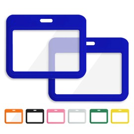 1 Pcs ID Badge Holder with Double-Sided Windows Horizontal Hard Plastic Case Blue Card Protector Pouch for Office School ID Credit Cards Proximity Key Cards Driver’s Licenses and Passes