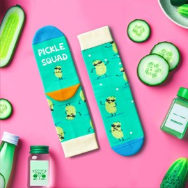 HAPPYPOP Pickle Socks Kids 7-9 Years - Crazy Fun Funny Socks, Pickle Squad