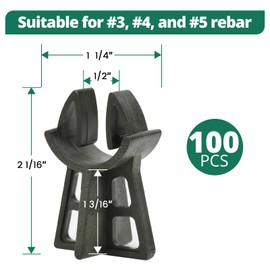 Strasee 100Pcs 1-3/16" Snap Rebar Chairs Plastic Rebar Concrete Chair Fit 3-5 Size Heavy Duty Solid Construction Anti Rust M076
