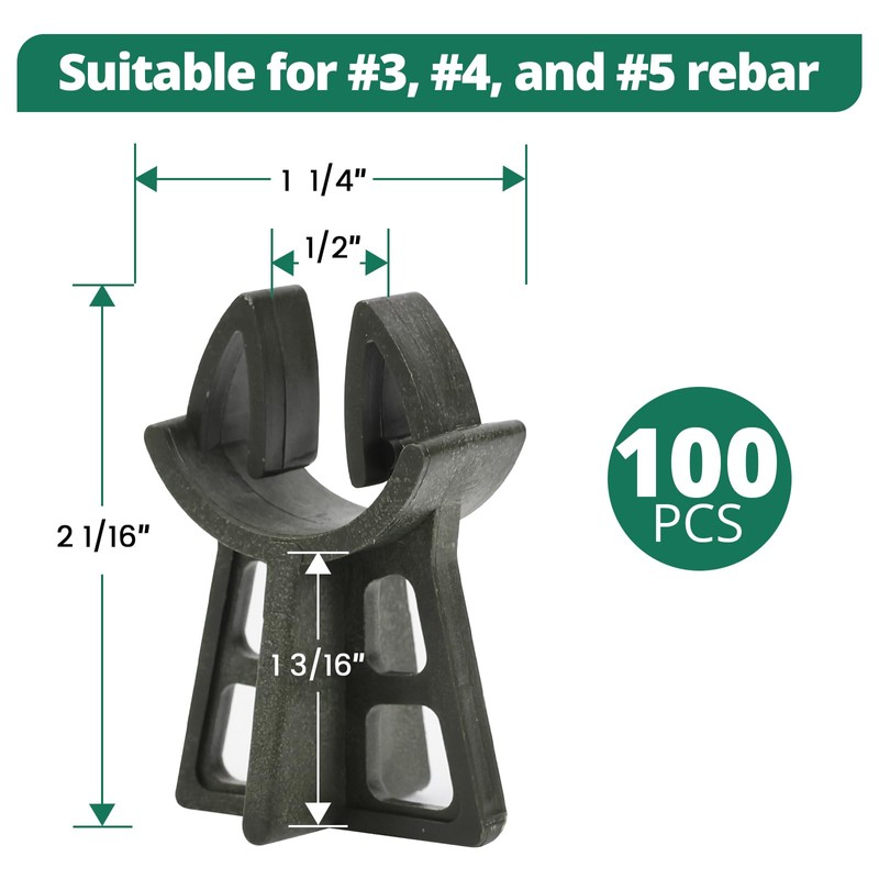 Strasee 100Pcs 1-3/16" Snap Rebar Chairs Plastic Rebar Concrete Chair