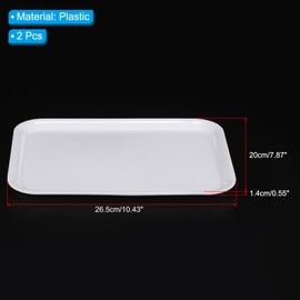 PATIKIL 10.4x7.9 Fast Food Tray, 2 Pack Plastic Serving Tray Reusable Multi-Purpose Rectangle Tray for Cafeteria Restaurant Home Kitchen, White