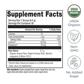 Ancient Nutrition Organic Fiber Powder, Pineapple Mango, Soluble Fiber from Acacia & Konjac Root, Supports Digestive Health, Reduces Bloating, 6.4 oz