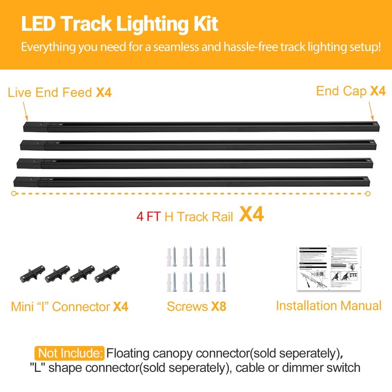 VANoopee 16FT H Track Lighting System - Black Rail Kit