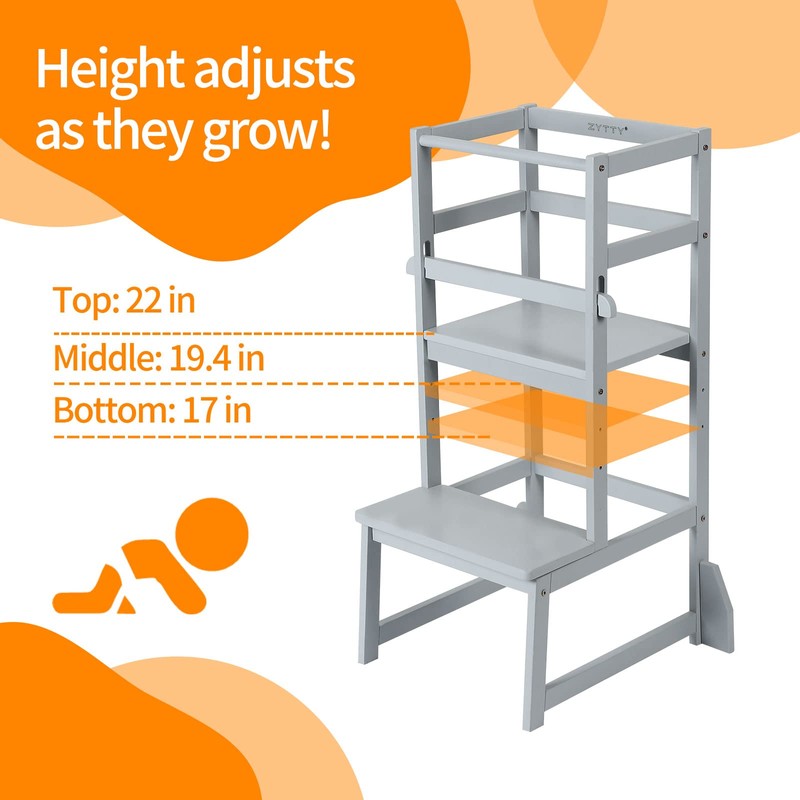 Zytty Toddler Step Stool Toddler Kitchen Stool, Adjustable-Height Toddler Tower