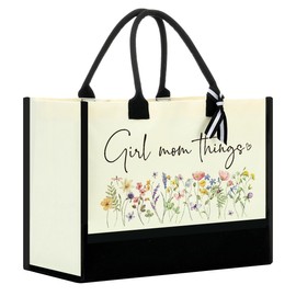 Girl Mom Gifts for New Mom Grandma Practical Gift for Grandma Canvas Tote Bag Ideas First Time for Women Birthday Christmas Flower Reusable Beach Bag Shopping Bags - Things