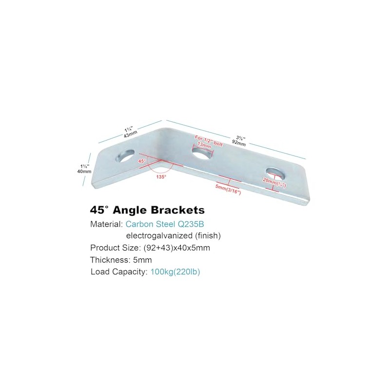 OTTFF 10 Pack 45 Degree Angle Bracket Fitting for 1-5/8"