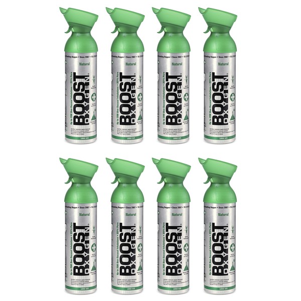 Boost Oxygen Canned 10 Liter Natural Oxygen Inhaler Canister Bottle for High Altitudes, Athletes, and More, Flavorless (8 Pack)
