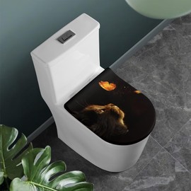 COEQINE Black Toilet Lid Cover Cute Cat Butterfly Machine Washable Seat Covers Elastic Non-Slip Bathroom