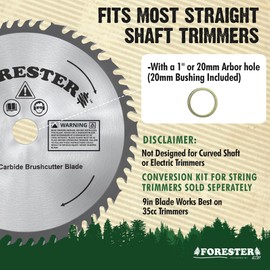 FORESTER Carbide Tip Brush Cutter Blade - 9in x 50 Teeth | Fits Most Straight Shaft Trimmers | Conversion Kit Sold Separately