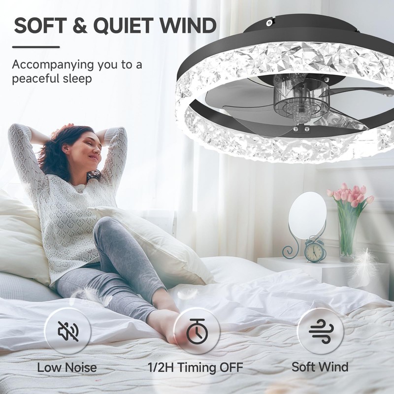 VOLISUN Fandelier Ceiling Fans with Light, 15.7in Low Profile Ceiling