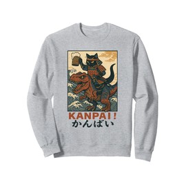 Samurai Cat on Tyrannosaurus rex. | Retro Japanese Vibes Sweatshirt