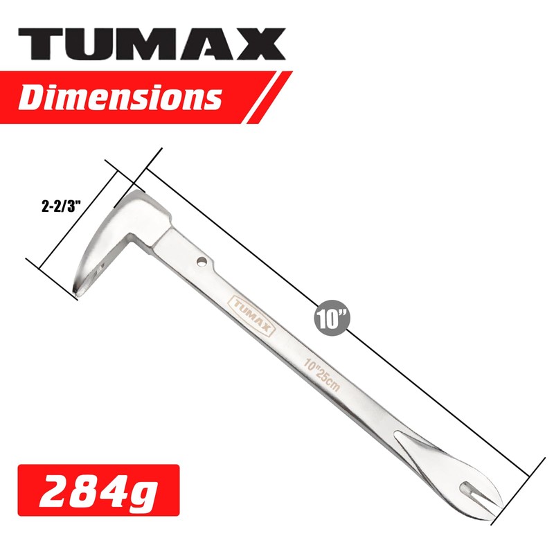 TUMAX 10'' Nail Puller Cats Paw Pry Bar, High-Carbon Steel