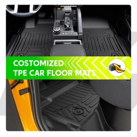 TPE All-Weather Floor Mats for Toyota Tacoma 2024 2025 Double Cab| Custom Fit Floor Liners | Car Accessories Floor Liner，1st & 2nd Row Protection | Durable, Odorless (3-Piece Set, Black)