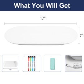 TSJ OFFICE Glass Desktop Whiteboard - 17 X 7 Inches Small Dry Erase Board with Warm White Light, Glass White Board Surface Notepad with 1 Drawer, Desk Organizers for Office, Home, School Supplies