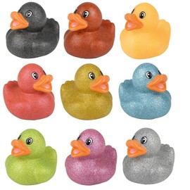 Zugar Land Colorful Glitter Rubber Duckies (2") Assorted Neon Color Squeaky Ducks Ducky Duck (6 Pack)