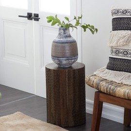 Deco 79 Teak Wood Side End Accent Table Intricately Carved End Table, Side Table 12" x 12" x 18", Dark Brown