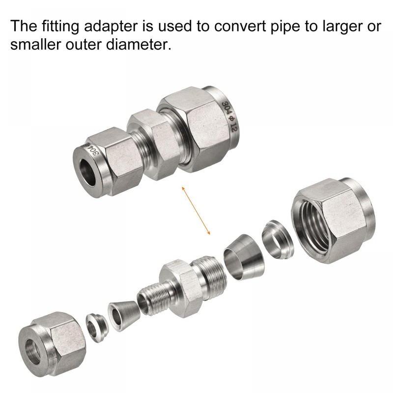 sourcing map Compression Tube Fitting 304 Stainless Steel 8mm x