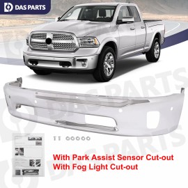 DASPARTS Front Bumper Face Bar For 2013-2018 RAM 1500 Steel Chrome With Park Sensor Holes