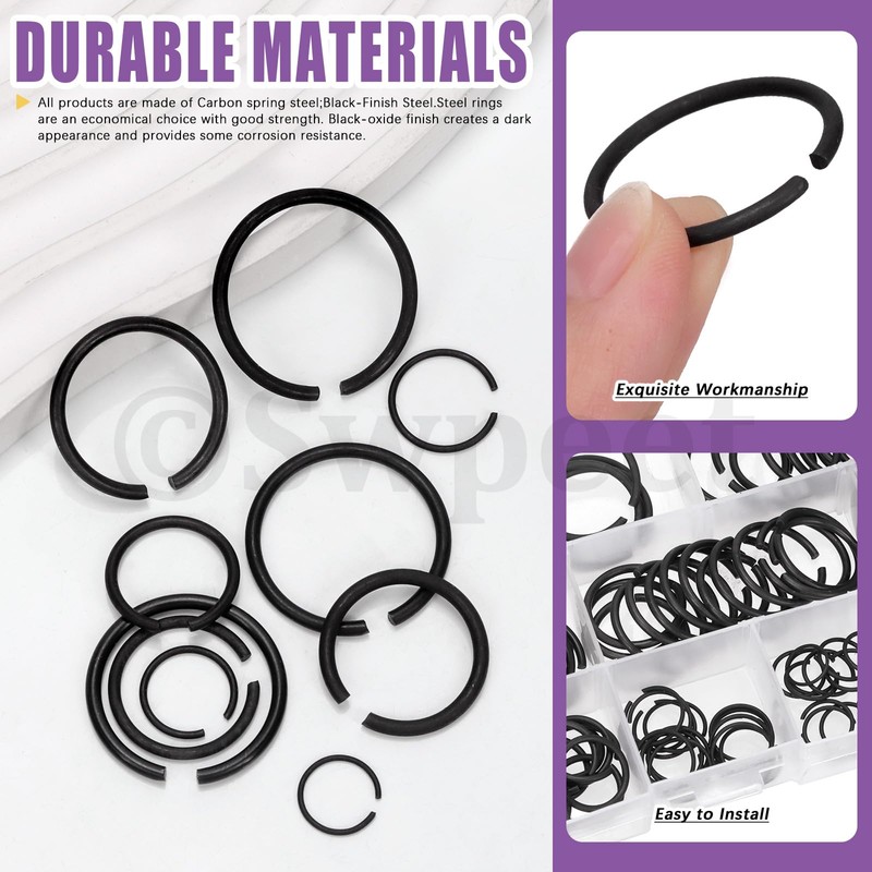 Swpeet 150Pcs 10 Sizes 10mm-26mm Carbon Spring Steel Manganese Steel