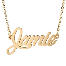 HUAN XUN Gold Color Plated Cursive Name Plate Charm Necklace, Jamie