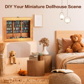 Anxiety Bookshelf for Shake Away Your Anxiety, Miniature Book Display Shelf with 400Pcs Mini Books, Home Room Living Bookshelf Decor