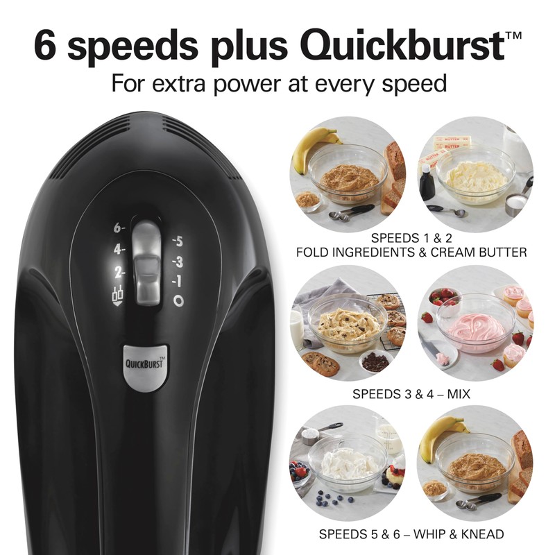 Hamilton Beach 6-Speed Electric Hand Mixer with Whisk, Dough Hooks