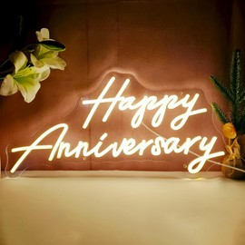 20X10 Inch Large Happy Anniversary Neon Sign, USB Powered Lights Sign, LED Celebratory Neon Lights Sign for Wedding Anniversary Party, Lights Up for Home, Bar, Shop, Warm White