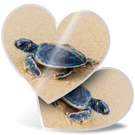 2 x Heart Stickers 7.5 cm - Small Baby Green Sea Turtle Fun Decals for Laptops,Tablets,Luggage,Scrap Booking,Fridges, #3329