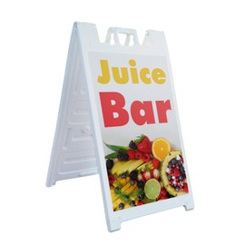 Juice Bar 24" x 36" Double Sided A-Frame Sidewalk Sign Includes 2 Installed Decals | Foldable Portable White Signicade Sandwich Board | Refreshing Beverages Healthy Choices Cafe Promotions Made in USA