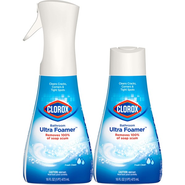 Clorox Bathroom Ultra Foamer, Fresh Clean, 1 Spray and 1 Refill, 16 Fl Oz Each (Package May Vary)