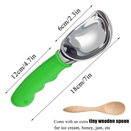 KXF Stainless Steel Ice Cream Scoop with Non-Slip Rubber Grip Heavy Duty Ice Cream Spoon Sturdy Icecream Scooper Cookie Fruit Scoop for Cookie Dough, Mash Potatoes, Melon Balls, Dishwasher Safe(Green)