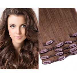 GlamXtensions Clip-In Extensions Set for Complete Hair Extensions, 100% Remy Real Hair, 7-Piece Set, 80 g, High-Quality Remy Hair, 40 cm, Hair Colour 12 Light Brown