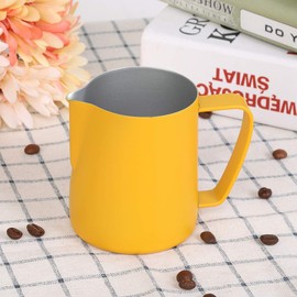 350ml Milk Frothing Jug - Stainless Steel Milk Frothing Pitcher - with Ergonomic Handle - Coffee Utensils(yellow)