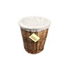 WoodLuv Round Wicker Waste Paper Bin with Cloth Lining, Brown/White