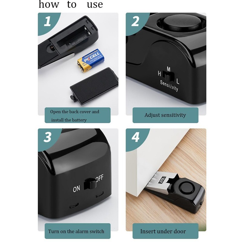 Custelen 120dB Door Stopper Alarm with Siren - Black Rubber