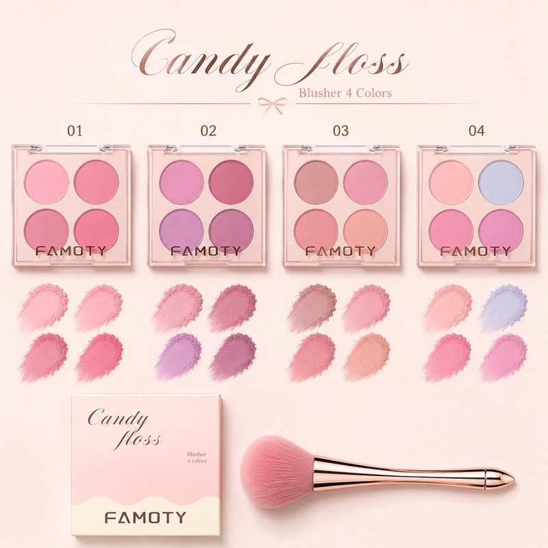 4 Color Blush Palette with Brusher Set for Cheeks(#02)