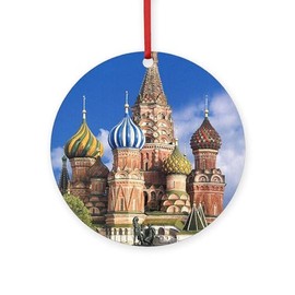 CafePress Saint Basil's Cathedral Russian Orthodox Church at Round 4" MDF Holiday Ornament