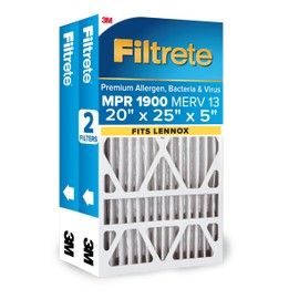 Filtrete 20x25x5 (SlimFit) AC Furnace Air Filter, MERV 13, MPR 1900, Premium Allergen, Bacteria & Virus, Electrostatic Air Cleaning Filter, 2-Pack (Actual Size 19.63x24.75x4.31 in)