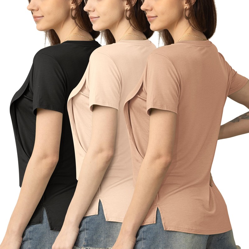 SUNNYBUY 3 Pack Women's Nursing Tops for Breastfeeding Short Sleeves