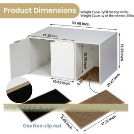 White Cat Litter Box Cabinet - Hidden Litter Box Enclosure with Odor-Proof Ventilation, Multi-Functional Side Table for Living Room, Modern Furniture for Small Spaces