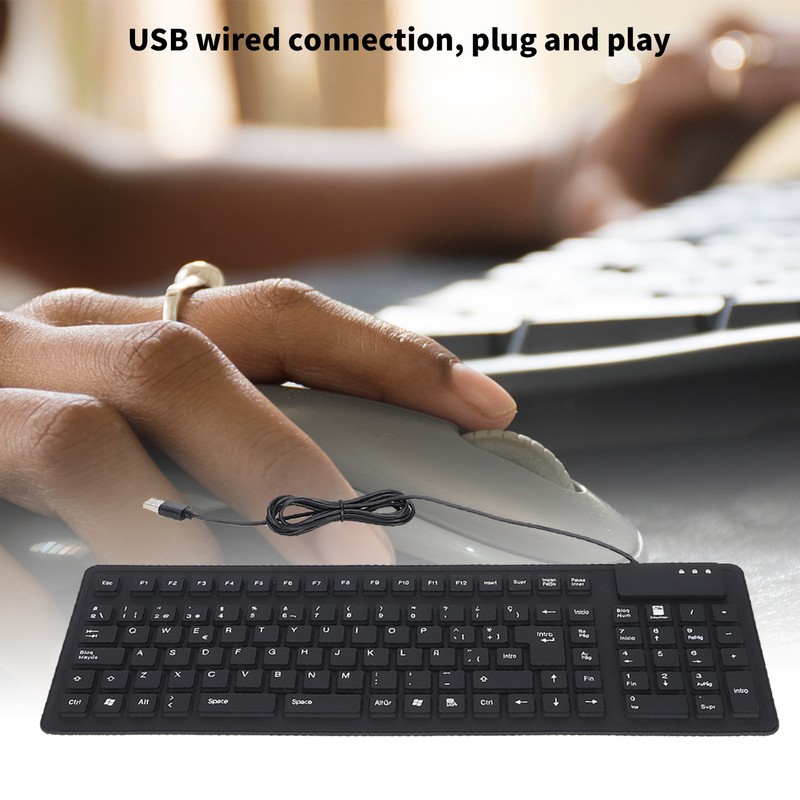 Keyboard 108 Key Spanish USB Wired Portable Foldable Quiet Waterproof