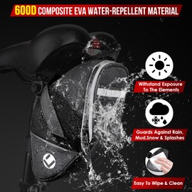 WOTOW Bike Saddle Bag - Waterproof Strap-on Bike Seat Bag - Reflective Bicycle Under Seat Storage Pouch for Road Mountain Bike Cycling Travel