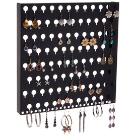 Angelynn's Wall Mounted Earring Holder Organizer Display for Small and Medium Women Post Stud Dangle Pierced Earrings, Hanging Closet Jewelry Storage Rack, Sariea Black 12"x12"