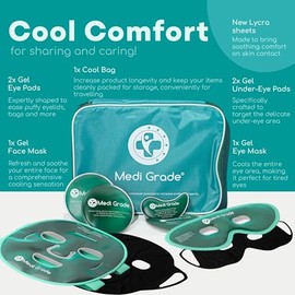 Medi Grade Cooling Face Mask and Cooling Eye Mask - Safe Gel Technology Medi Grade Complete Gel Face Set, Eye, Under Eye Gel Mask, Cool Bag Included, Soothing Cold, Reduce Puffiness, Dark Circles