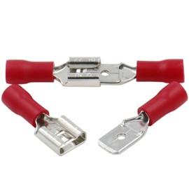 Heschen 100 Pcs Red Vinyl Insulated FDD+MDD1.25-250 6.3×0.8mm Cable Clamp for 0.5-1.5mm² (22-16AWG) Male / Female Quick Disconnect Connector