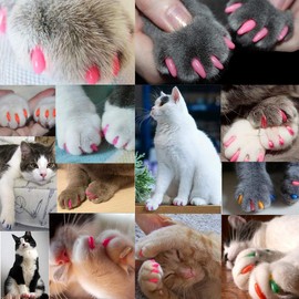 VICTHY 140pcs (14 Colors) Cat Nail Caps, Cat Claw Covers Cat Nail Covers with Adhesives and Applicators (Large)