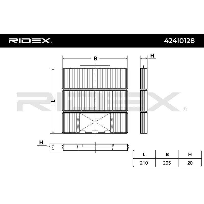 RIDEX Cabin Air Filter 424I0128 206 mm 220 mm 20