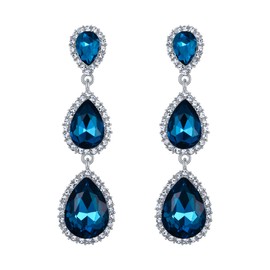 EleQueen Women's Silver-tone Austrian Crystal Tear Drop Pear Shape Long Earrings Turquoise Color