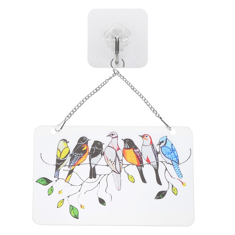 Birds On A Wire Ornament Glass Window Panel Suncatcher Hangings